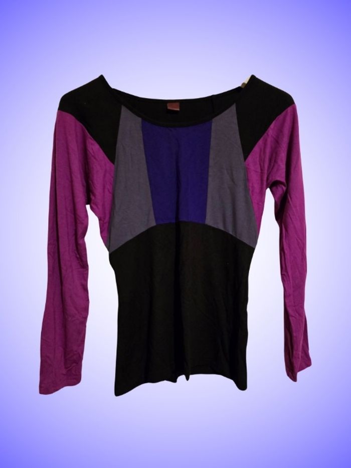 Top Manches Longues Original Color Block Violet/Noir/Gris – Coupe Ajustée Taille 34/36 (XS/S) Blancheporte