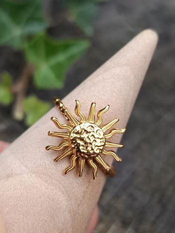 Bague acier inoxydable soleil doré
