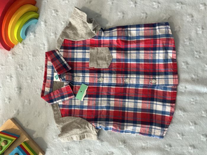 chemise manches courtes à carreaux rouge blanc et bleu 6 mois tex - photo numéro 4