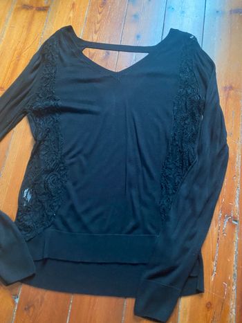 Pull fin brodé noir promod s