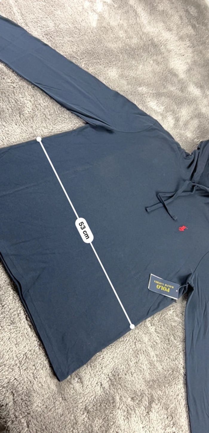 T-shirt manches longues à capuche Ralph Lauren Bleu marine logo rouge Taille M - photo numéro 4