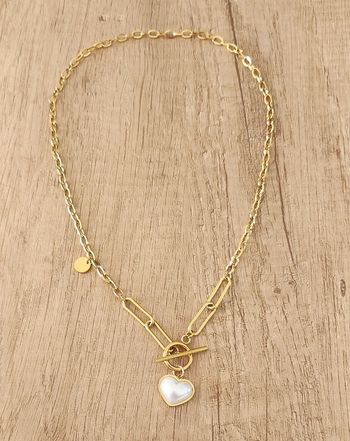 Collier fantaisie doré  cœur nacré