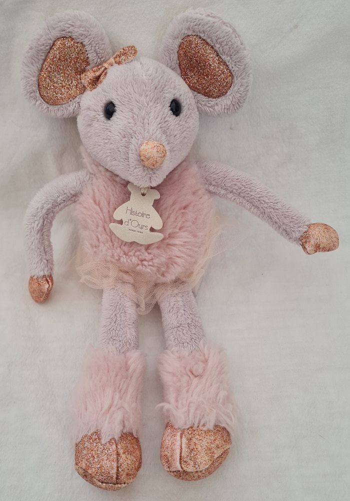 Doudou peluche souris rose étoile- Pailletées- Histoire d'ours