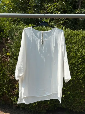 Blouse blanche manches longues retroussables – Marque Gemo