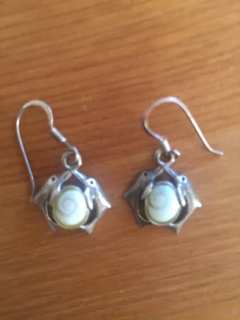 Boucles d oreilles fantaisie argentées et pierre blanche