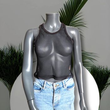 Top court - quadrillé- noir - transparent