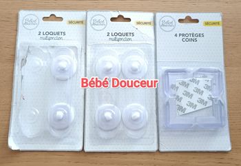 LOT : ensemble de sécurité pour bébé 3 loquets bloque-porte et 4 protèges coins