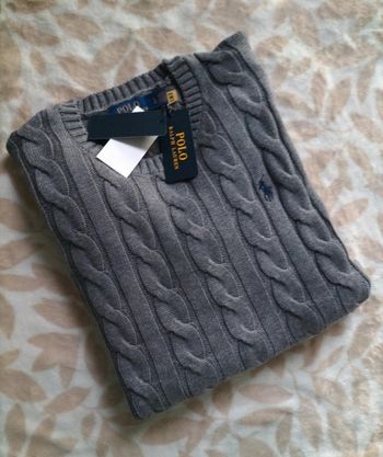 Pull homme ralph lauren torsadé gris taille L 100% coton neuf 76€
