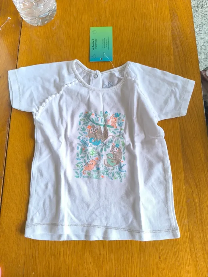 318388 tee-shirt MC blanc fille 12 mois U tout petits