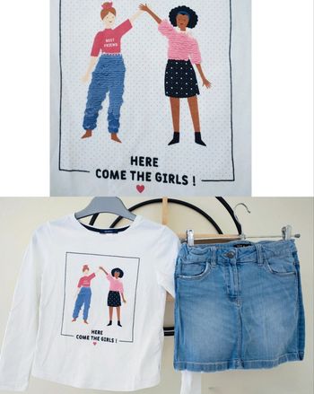 8 ans ensemble teeshirt Okaïdi (8 ans)et jupe tex ( 7-8 ans )