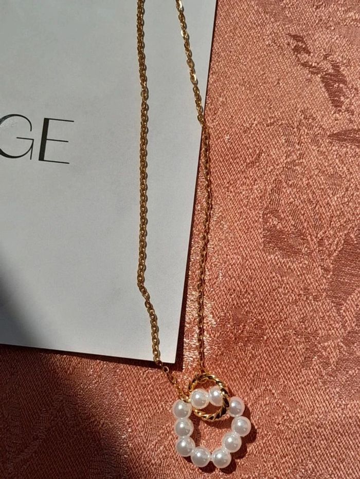 Collier chêne ra du cou acier inoxydable perles BEIGE - photo numéro 4