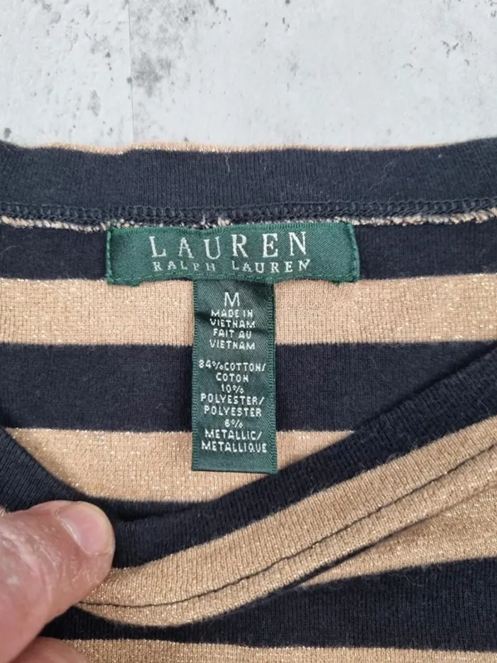 T-shirt rayé doré et noir Lauren Ralph Lauren – Taille M Femme (mesures en photos) - photo numéro 6