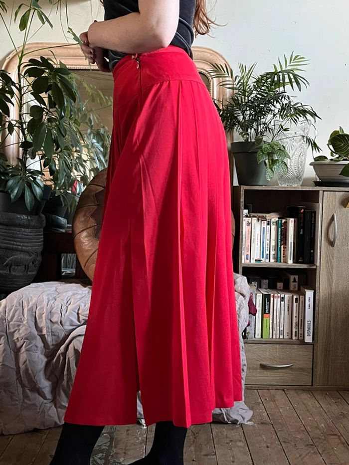 Jupe longue plissée taille haute avec fente - rouge - photo numéro 6