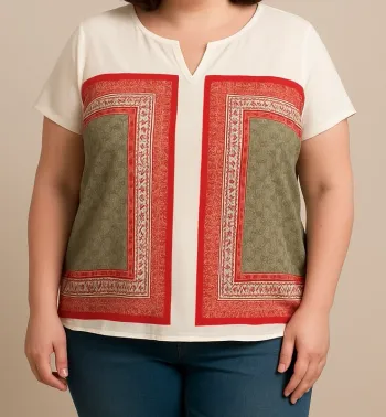 Blouse Caroll T42 à motifs graphiques rouge et kaki