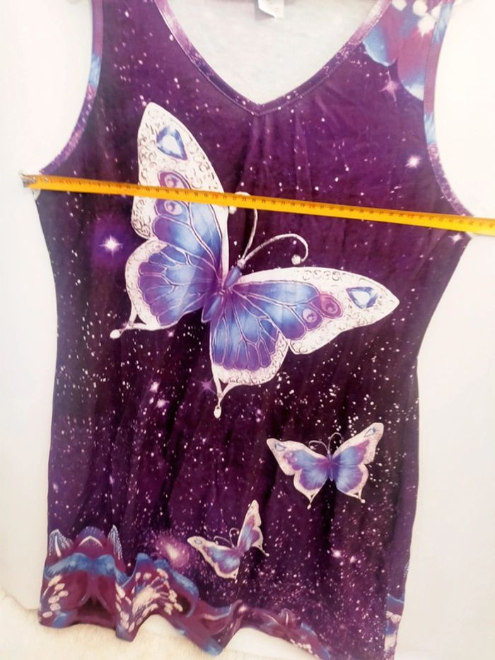 Robe d’été sans manches violette à motif papillon – Taille L – Neuve - photo numéro 6