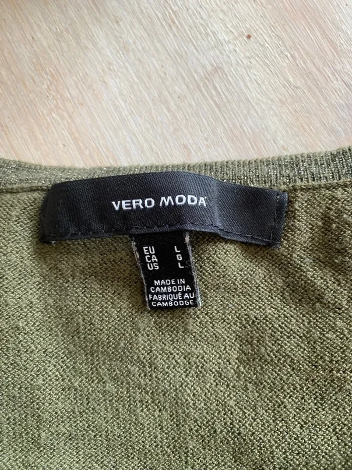 Pull col V vert pailleté Vero Moda - Taille L - photo numéro 2