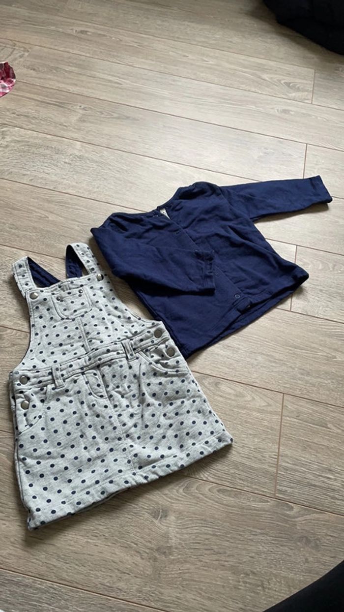 Ensemble salopette jupe + gilet 18 mois