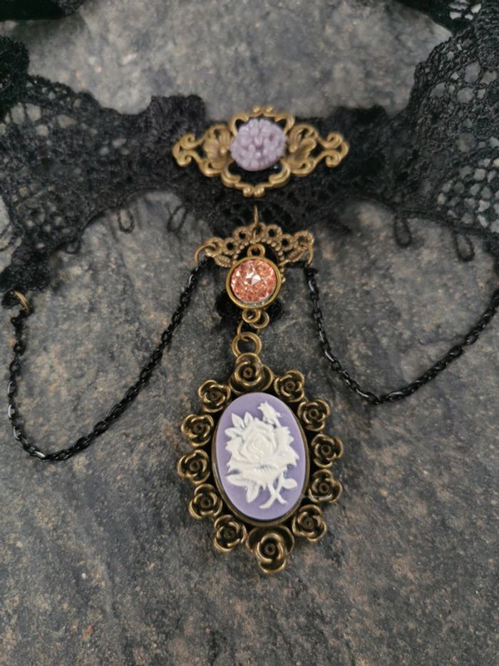 A38 Collier rétro gothic vintage dentelle noire camay - photo numéro 4