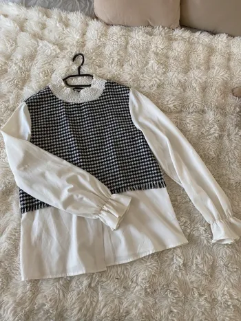 Blouse blanche avec imprimé pied de poule Shein taille S