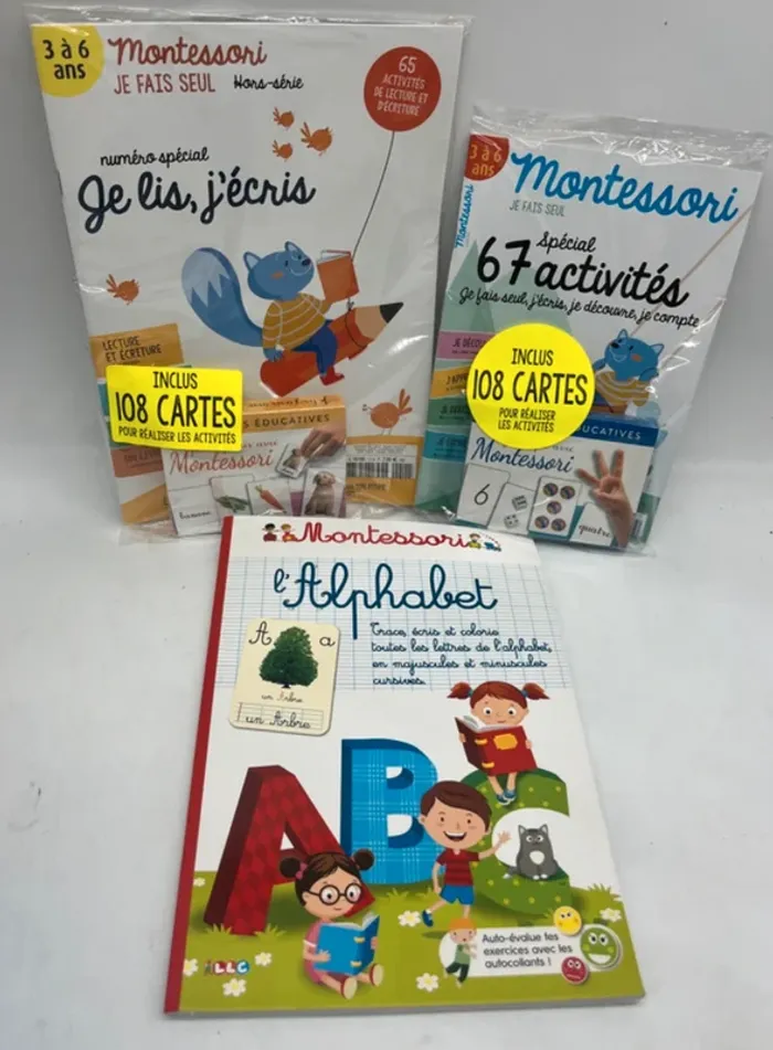 Lot de 3 livres d'activité Je fais seul Montessori ecriture je compte je lis Neuf
