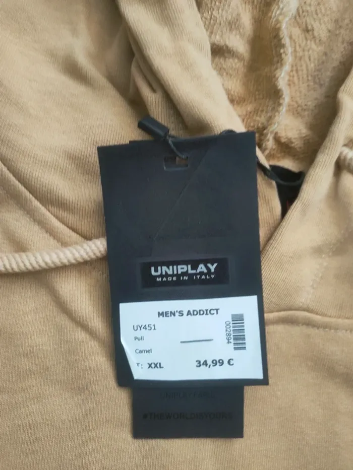 Sweat a capuche jaune moutarde uniplay uni xl neuf - photo numéro 4