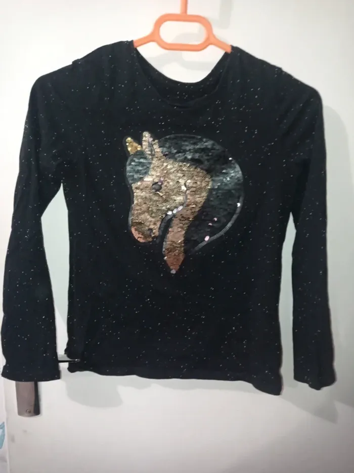 T-shirt manche longue noir avec motifs sequins - photo numéro 2