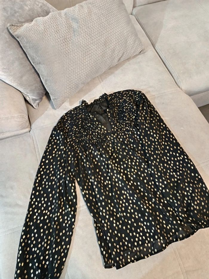 Chemisier noir a pois doré