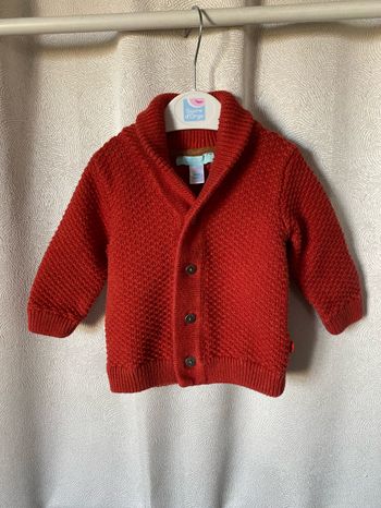 Gilet chic et chaud col châle rouge brique 6 mois Obaibi