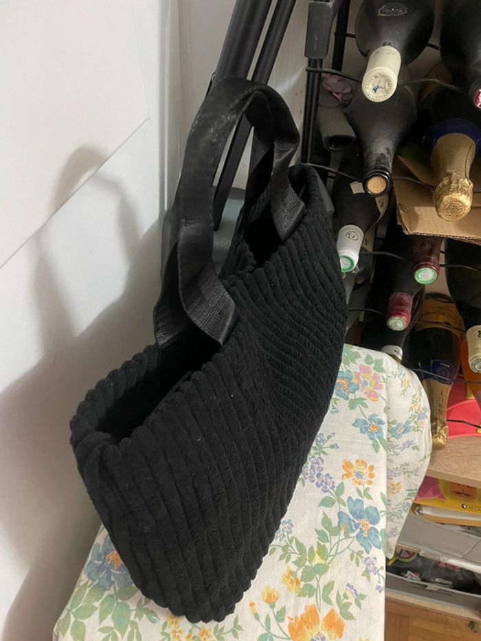 Sac Fourre-Tout Chic en Velours Côtelé Noir pour Femme - photo numéro 6