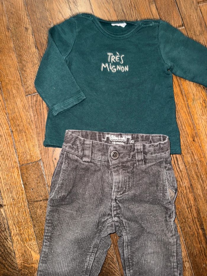 T-shirt épais Bout’chou et pantalon velour chateau de sable  18 mois - photo numéro 2