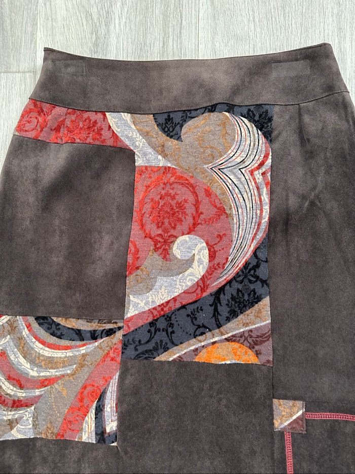 Jupe patchwork en velours marron et orange Gevana Vintage T34 XS - photo numéro 3