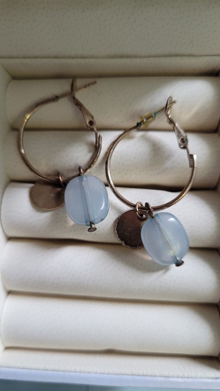 Boucle d oreille bleu et doré - photo numéro 2