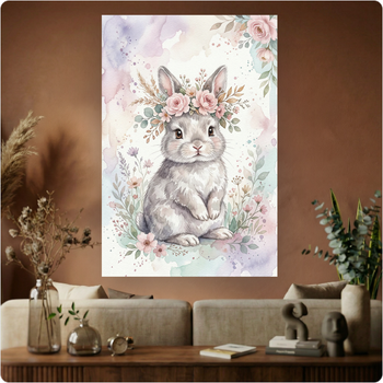 Affiche lapin aquarelle "Lapin Fleuri" poster déco murale enfant bohème A3 Sans cadre