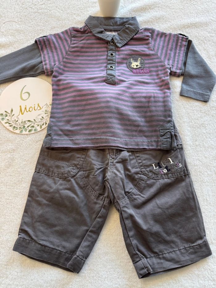 Ensemble polo rayé violet Little brother - photo numéro 2