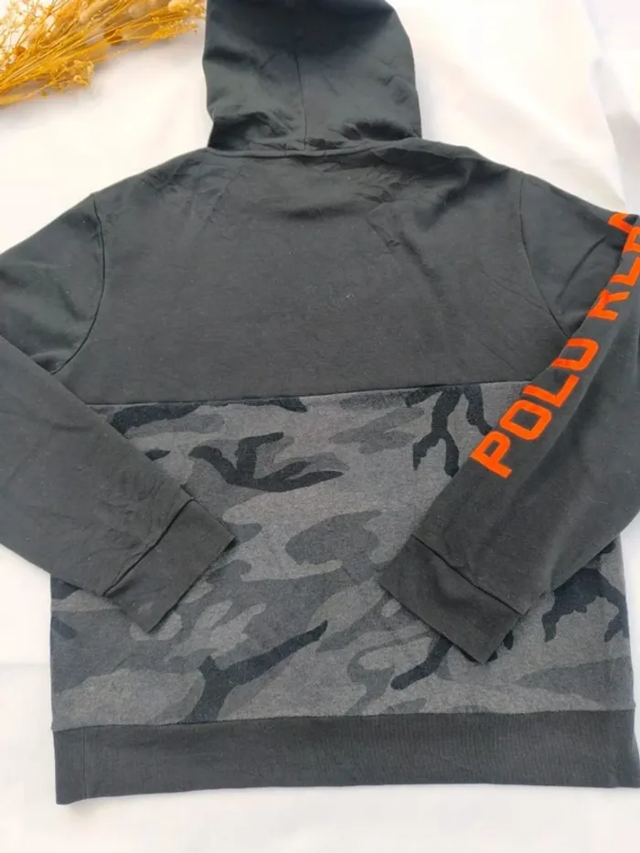 Sweat capuche homme noir logo orange imprimé militaire Ralph Lauren taille L G - bouloches - photo numéro 6