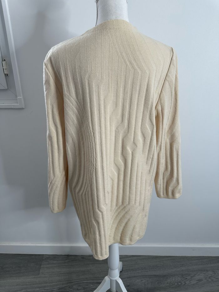 Cardigan texturé beige crème en laine vierge Devernois Paris Vintage T44 XXL - photo numéro 7