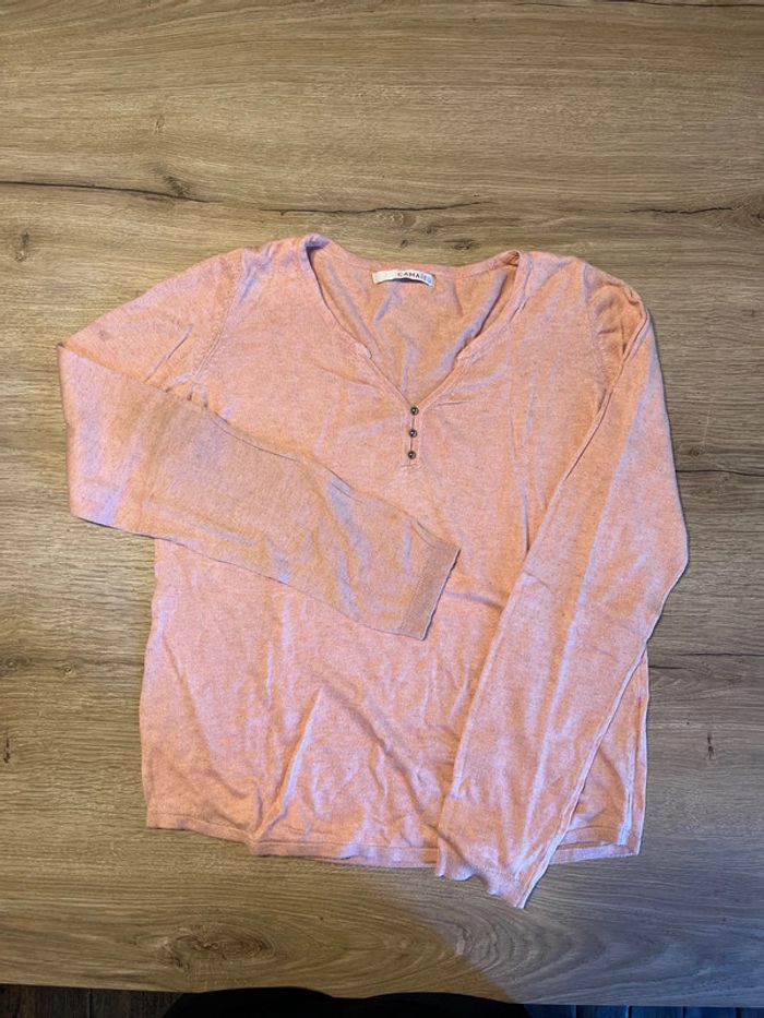 Pull col V, pull fin, camaïeu, femme taille XS - photo numéro 2