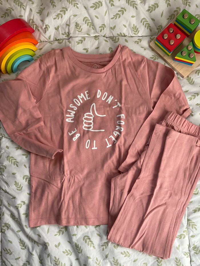 pyjama 2 pièces en coton rose 4/5 ans tex neuf avec étiquette - photo numéro 3