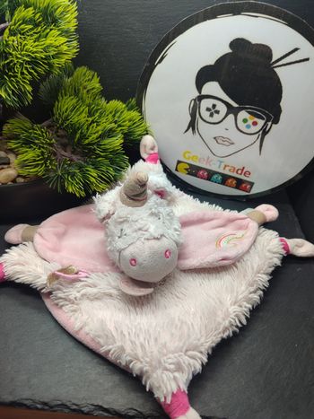licorne baby Nat' doudou bn0322 blanc rose arc en ciel plat fourrure Doré 3795