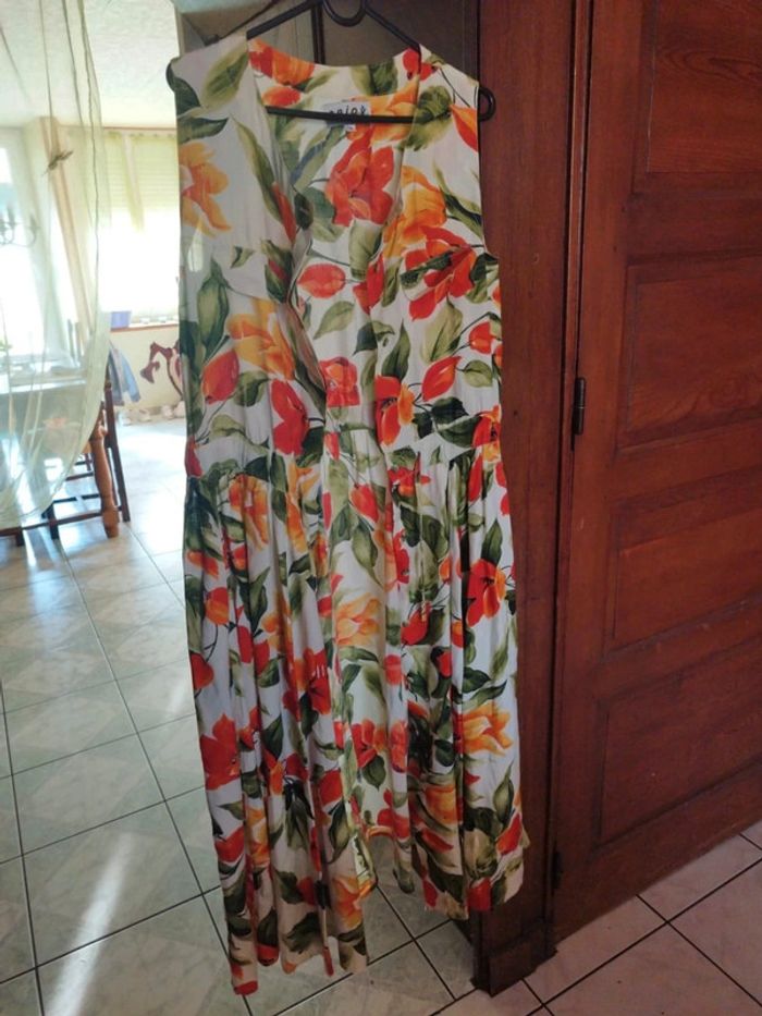 Robe longue blanche fleurie taille S/36 vintage dress floral - photo numéro 2