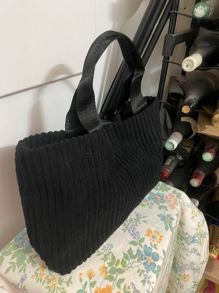 Sac Fourre-Tout Chic en Velours Côtelé Noir pour Femme - photo numéro 14