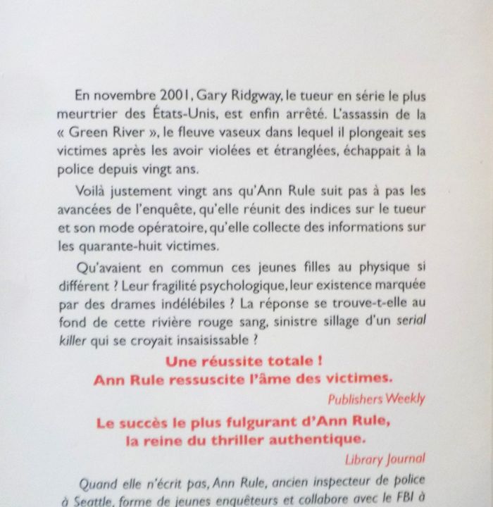 LA RIVIERE ROUGE SANG de Ann RULE Ed. Michel Lafon - photo numéro 2