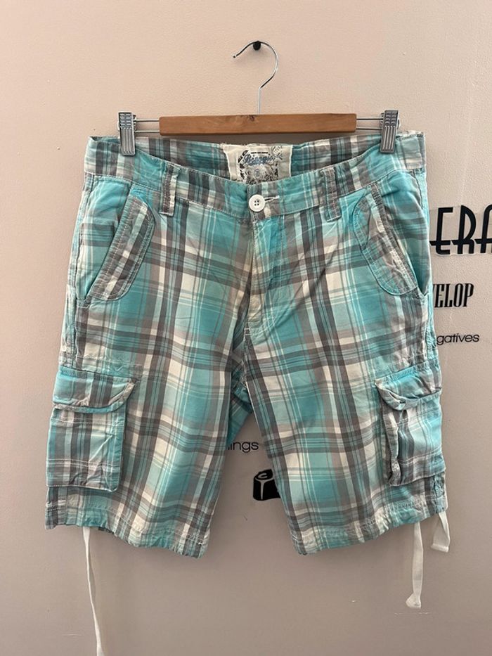 Bermuda coton homme carreaux turquoise taille M Biaggio - photo numéro 4