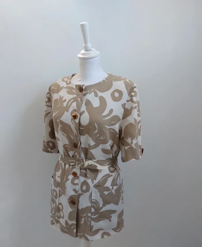 Veste chemise avec ceinture en lin à motifs 40 - photo numéro 3
