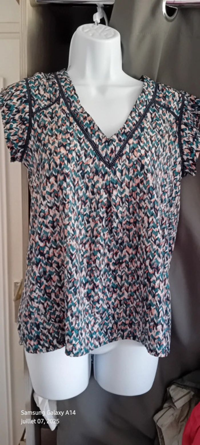 Blouse manches courtes col V imprimé coloré chevrons femme M rue des abesses - photo numéro 9