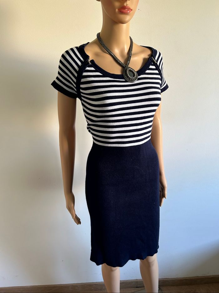Robe bleue marine et blanche à manches courtes Morgan taille L TBE - photo numéro 2