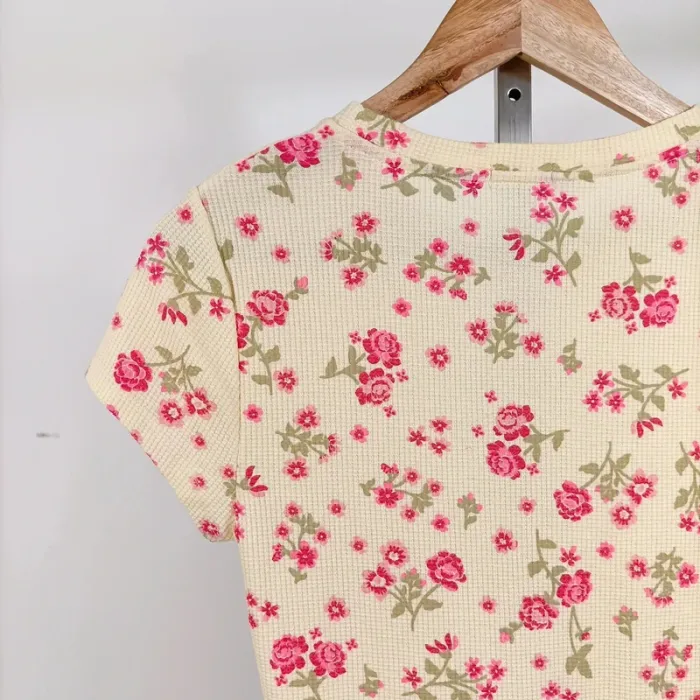 T-shirt fleuri River Island T40 motif roses rose et vert 100 % coton style vintage été A1267 - photo numéro 8
