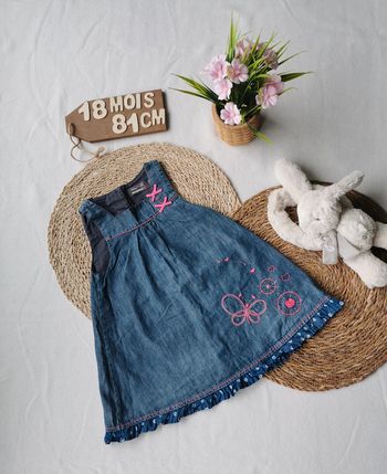 Robe 👣 jean léger, Broderies, orchestra, 18 mois