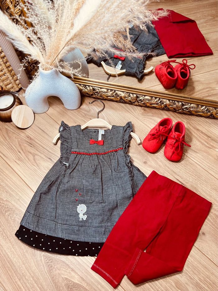 Taille 6 mois tenue 2p fille Orchestra gris noir rouge * oiseau * 🎀 - photo numéro 1