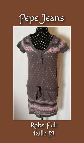 Robe pull mailles fines laine hiver marron rose blanc taille M Portobello by Pepe Jeans